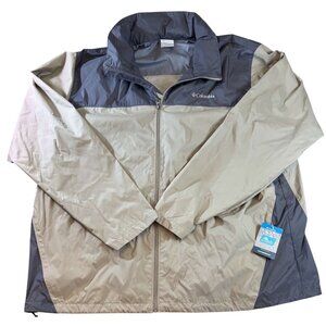 NWT Mens Columbia Glennaker Lake Rain Jacket Tan & Gray Nylon Waterproof - 3XLT